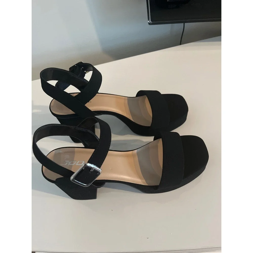 Soda Black Faux Suede Platform Block Heel Ankle Strap Sandals Open Toe